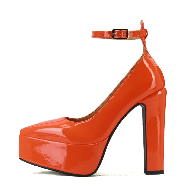 Ankle Strap Thick Heel Patent Platform Shoes