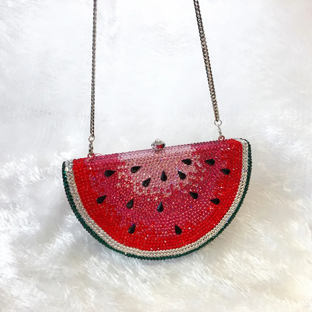 Watermelon Slice Rhinestones Metal Handbag