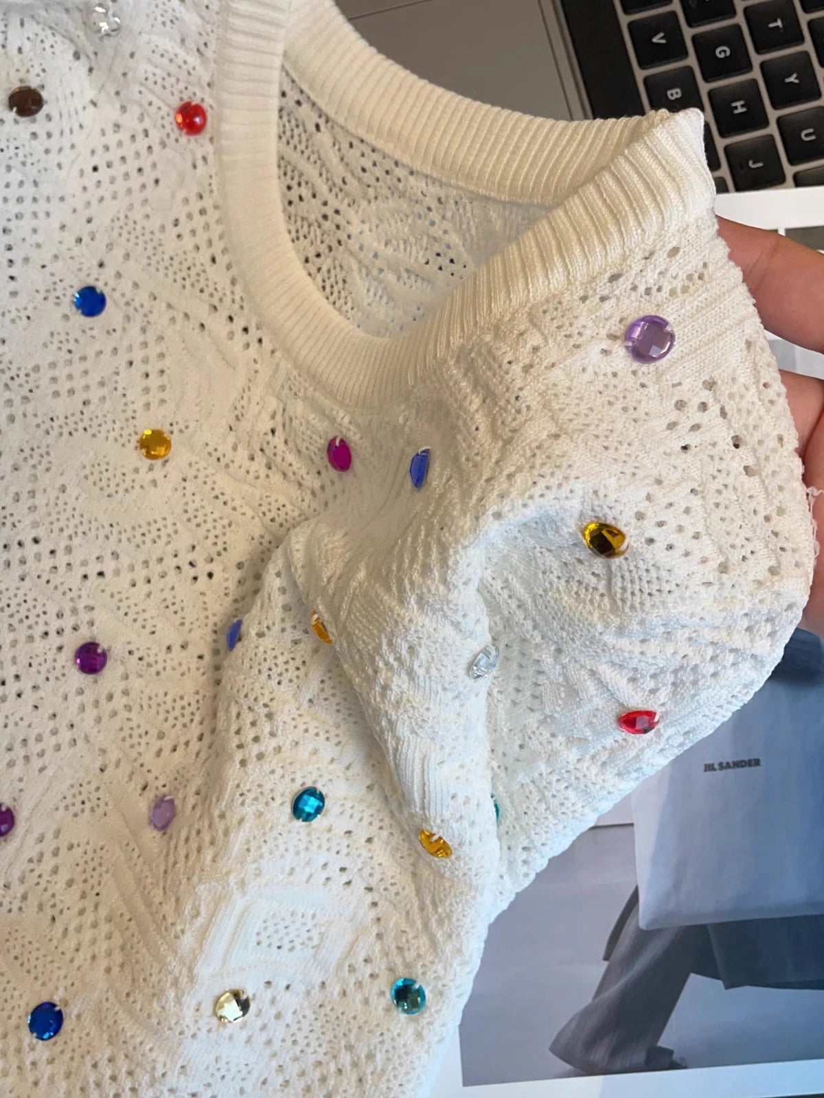 Colorful Crystal Beaded Knitted Sweater