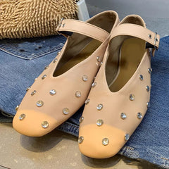 Studded Leather Mary Jane Flats