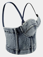 Denim Cropped Bustier Top