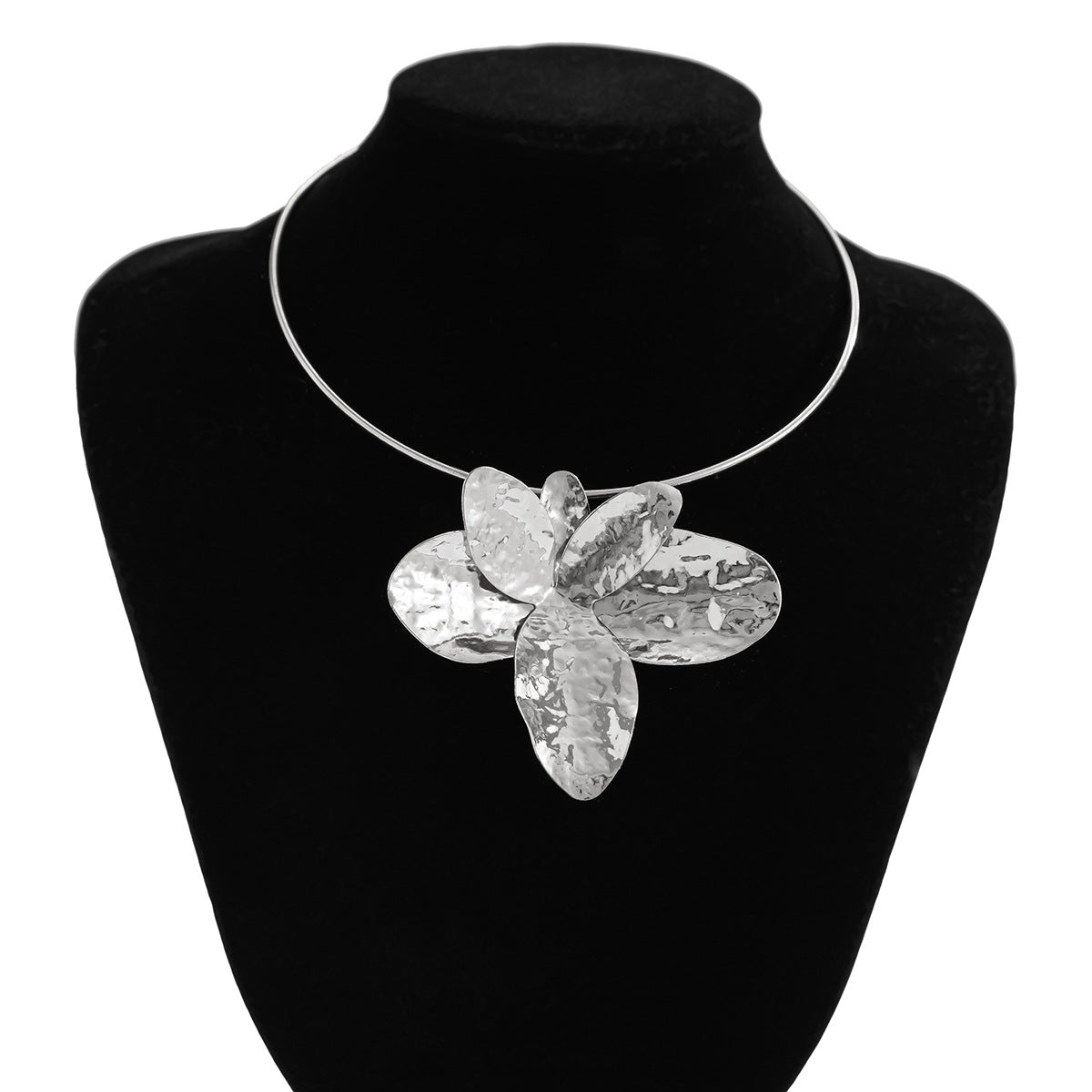 Irregular Metallic Petal Collarbone Necklace + Petal Earrings