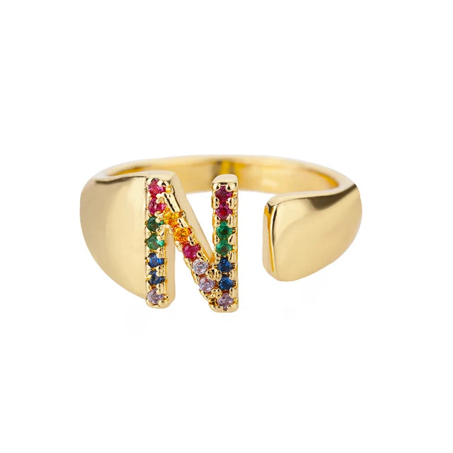 Multicolor Zircon Alphabet Plated Rings