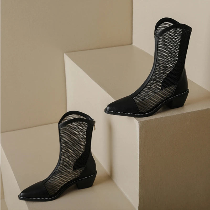 Pointed Toe Mesh Hollow Boots