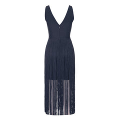Hollowed-Out Tassel Mid-Back Dress