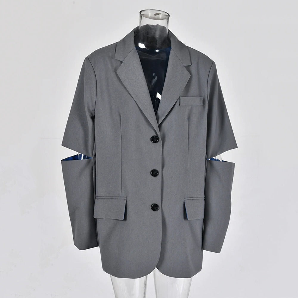 Hollow Out Elbow Sleeve Loose Coat