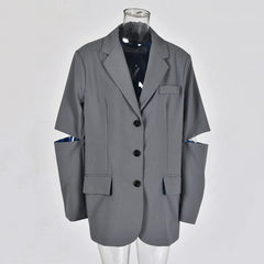 Hollow Out Elbow Sleeve Loose Coat