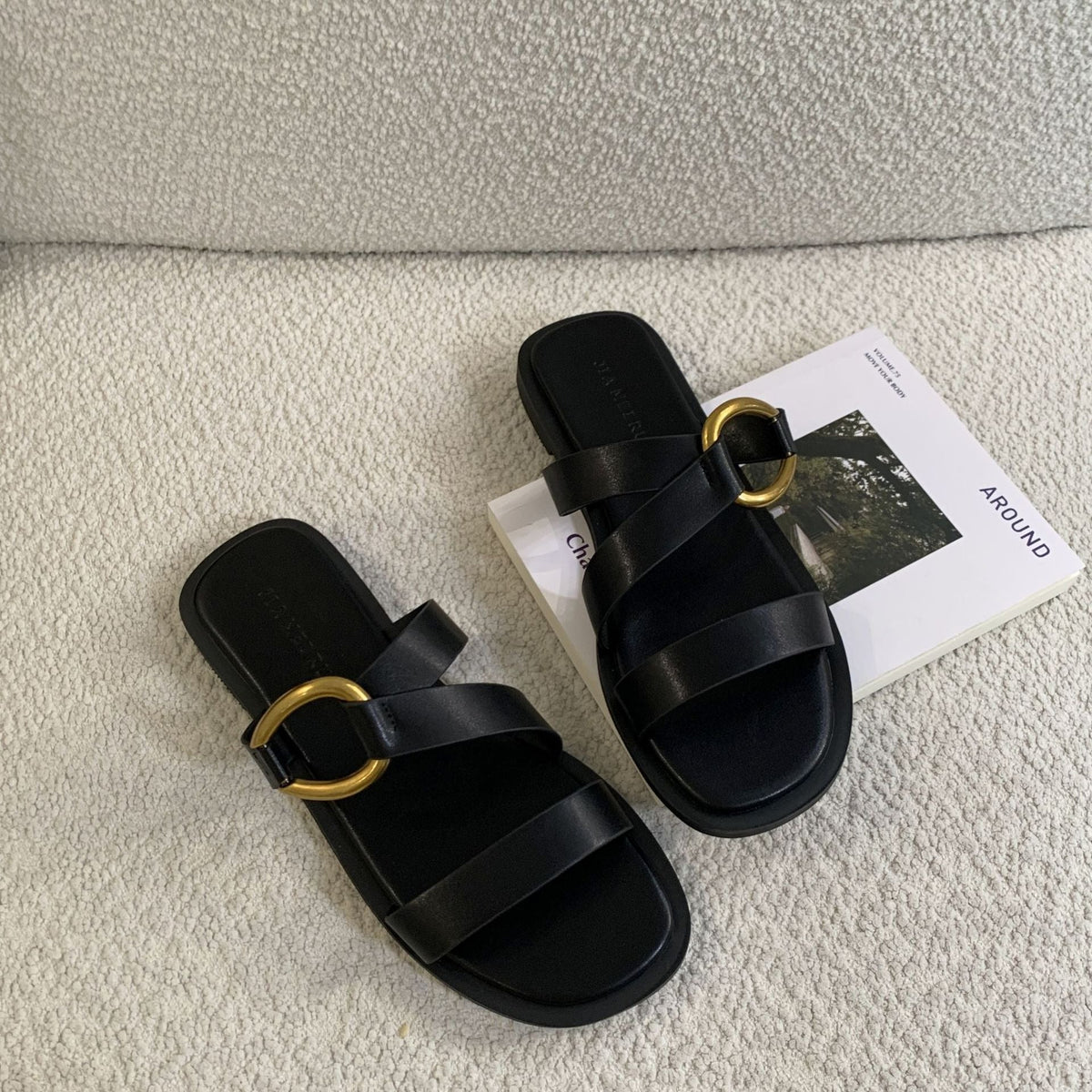 Strap Metal Ring Flat Sandals