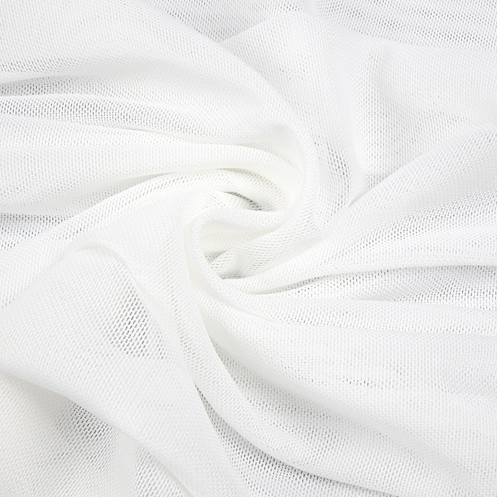 White Mesh Hanging Neck Ribbon Dress