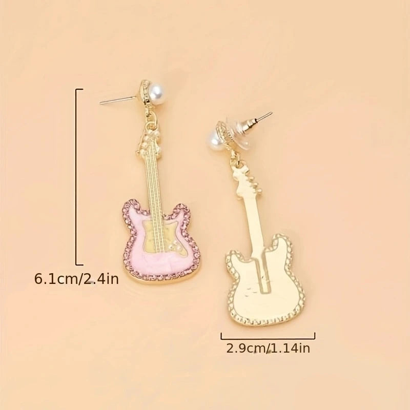 Glazed Pearl Diamond Guitar Earrings