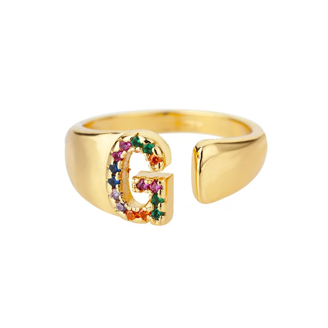 Multicolor Zircon Alphabet Plated Rings