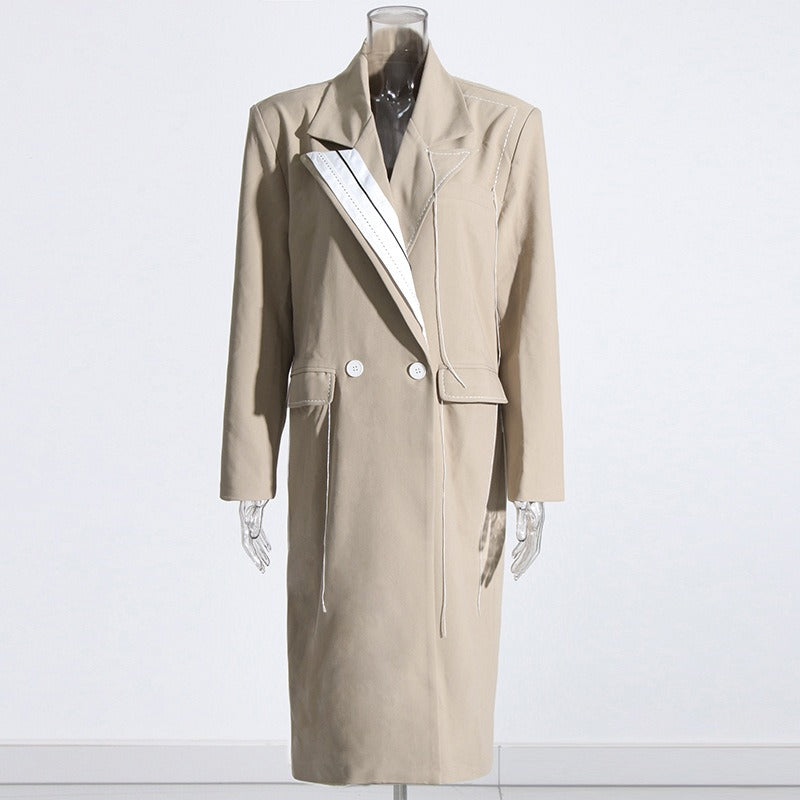 Patchwork Pockets Long Sleeved Trench Coat