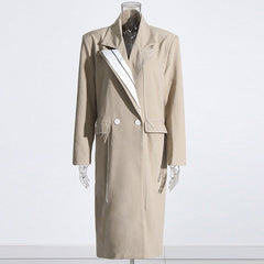 Patchwork Pockets Long Sleeved Trench Coat