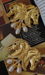 Double Stallion Faux Pearls Brooch