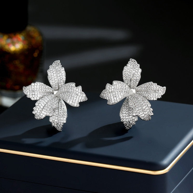 Zircon Blooming Lily Flower Earrings