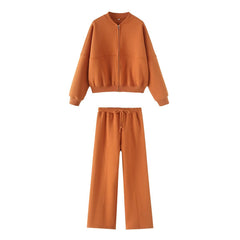 Solid Zip Up Bomber Jacket + Pants Set
