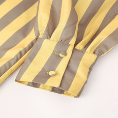 Striped Round Neck Satin Long Sleeve Shirt