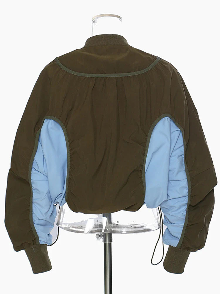 Contrast Drawstring Oversized Bomber Jacket