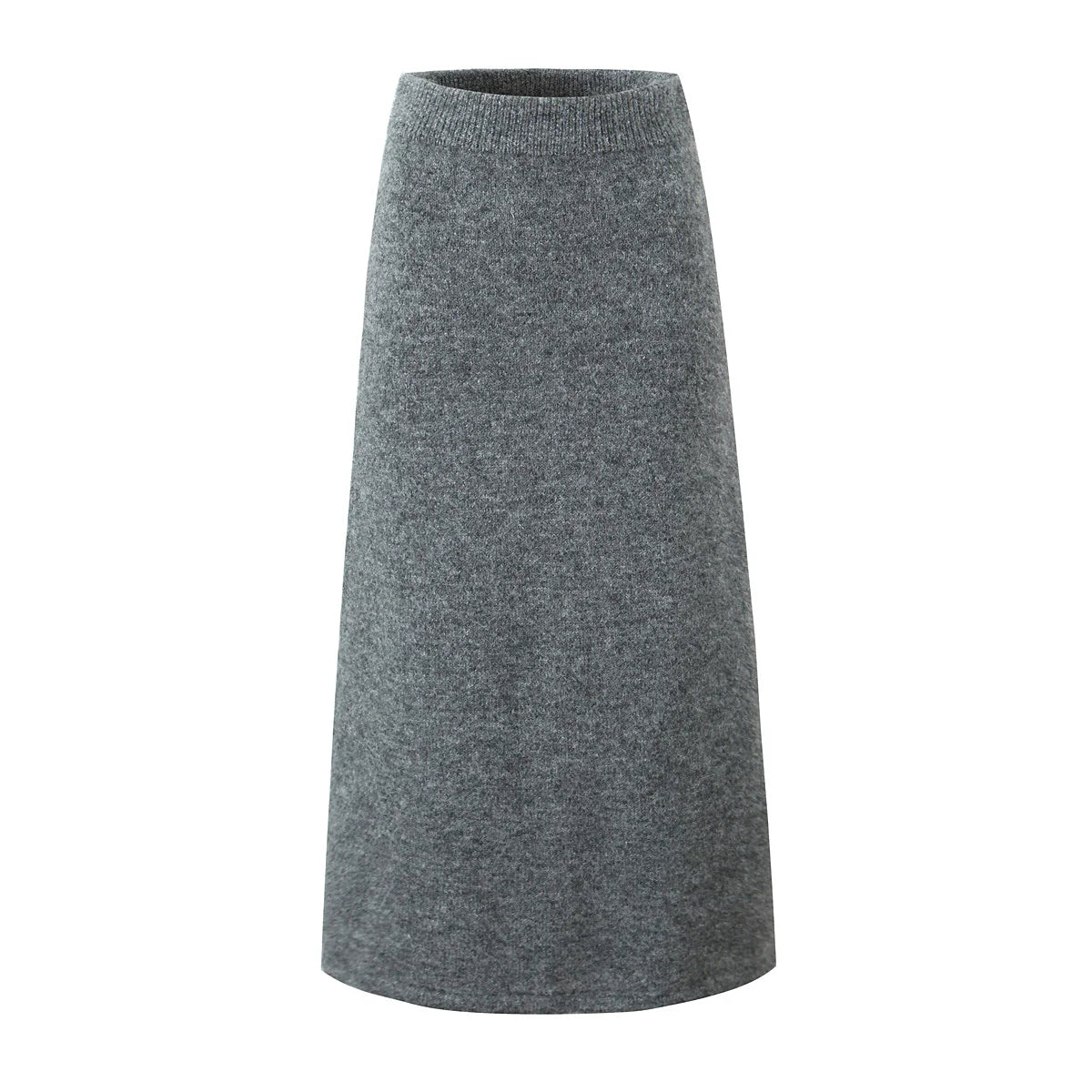 Gray V-Neck Knitted Pullover + Skirt Set