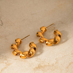 Geometric Twisted Titanium Steel Hoop Earrings