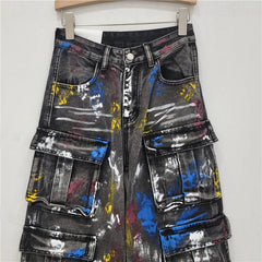 Spray Painted Graffiti Multi Pocket Cargo Jeans