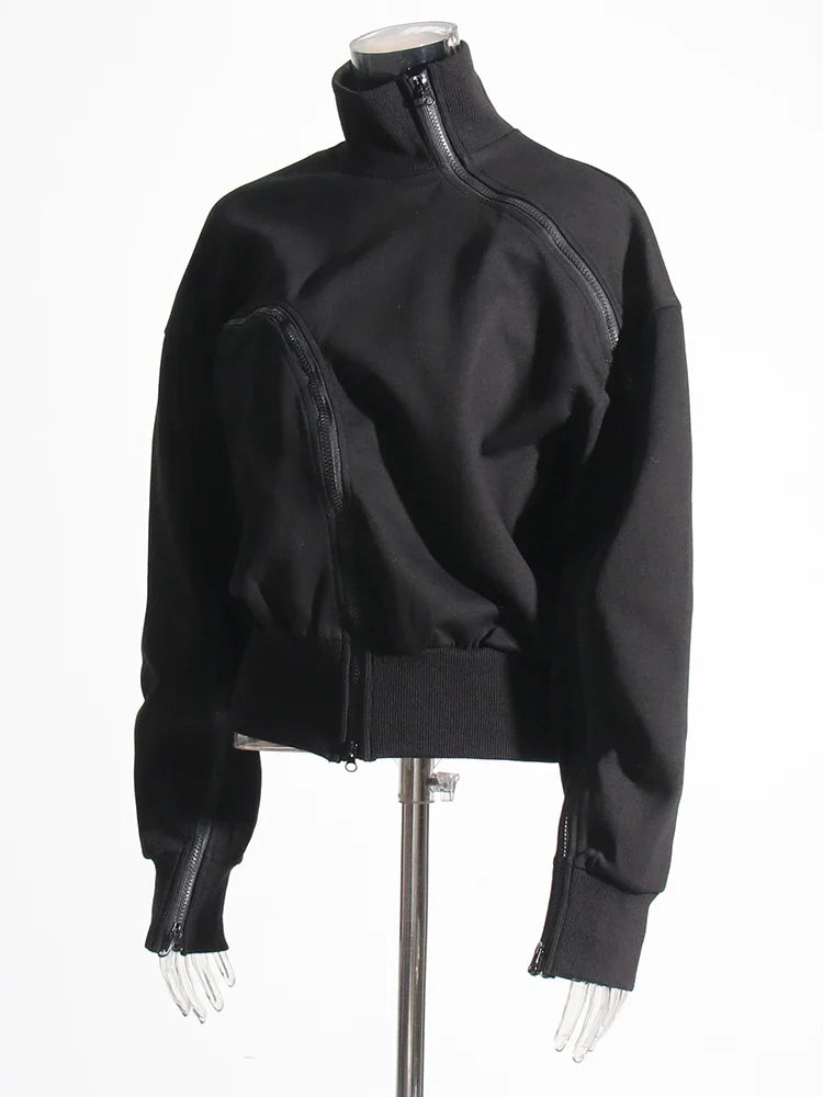 Irregular Zipper Placket Short Sweatshirt