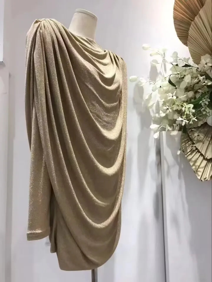 Draped Metallic Backless Mini Dress