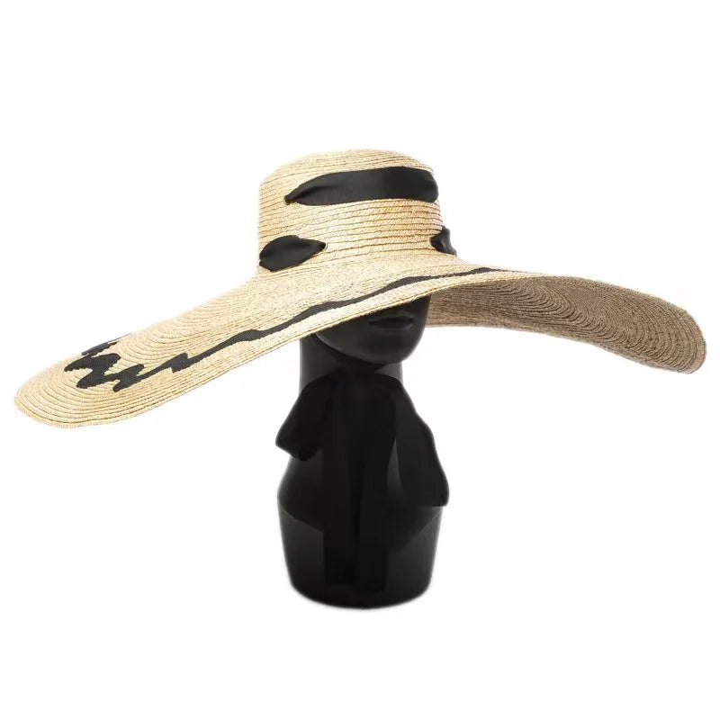 Patch Flat Top Large Brim Straw Hat