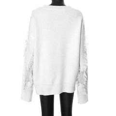 Distressed Tassels Irregular Sweater