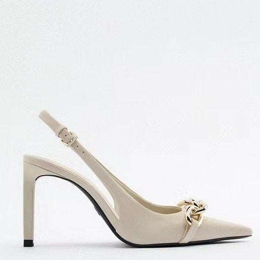 Casual Chain Pointed Toe Stiletto Mule Pumps