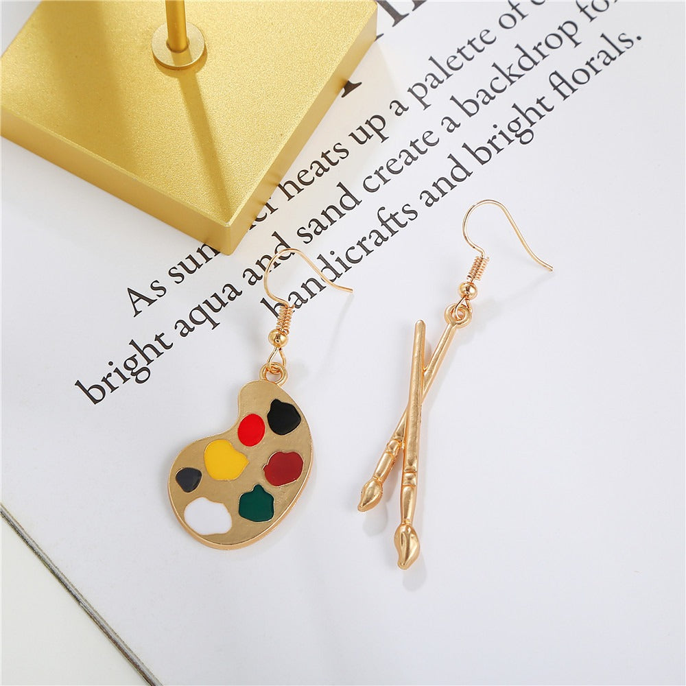 Asymmetrical Artistic Brushes Color Palettes Hooks Earrings