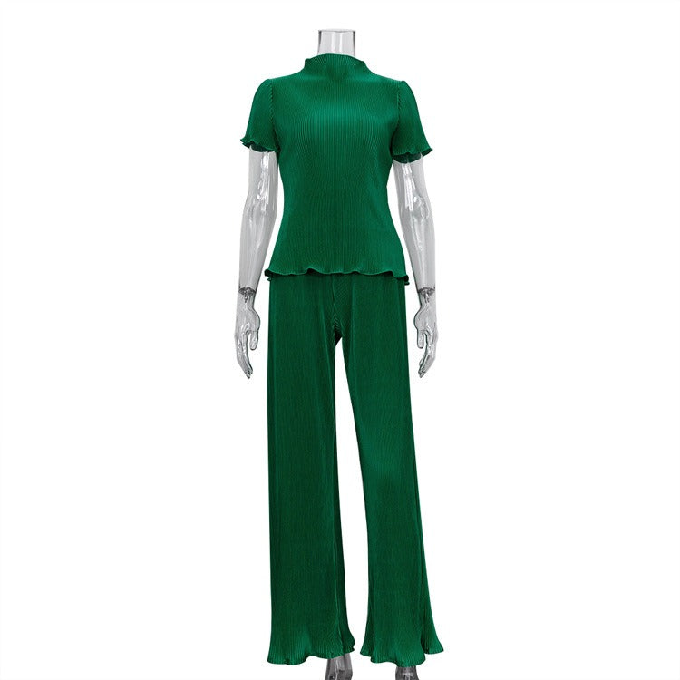 Casual Pleated Short Sleeve + Pleated Mop Pants