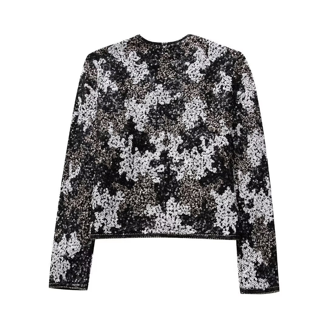 Sequins Buttonless Short Jacket