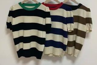 Striped Short Sleeve Round Neck Knitted T-Shirt