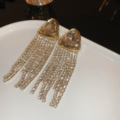 Diamond Studded Tassel Alloy Earrings