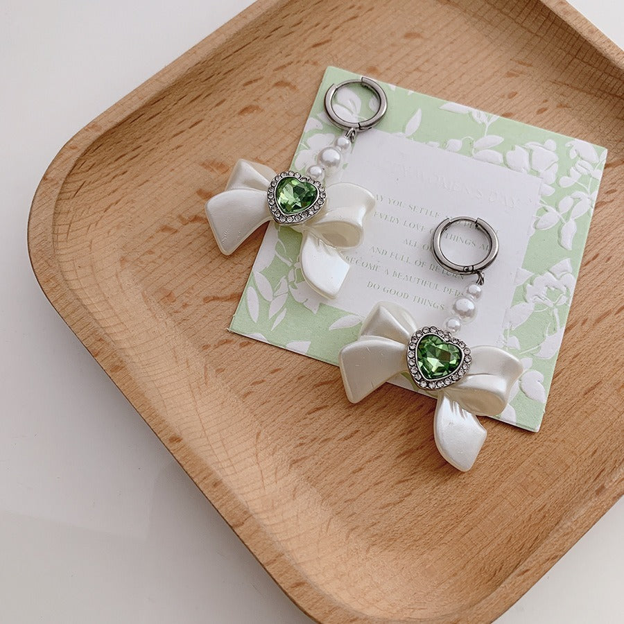 White Bow Hoop Earrings