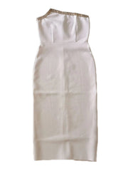 Diamond Studded White Bandage Midi Dress