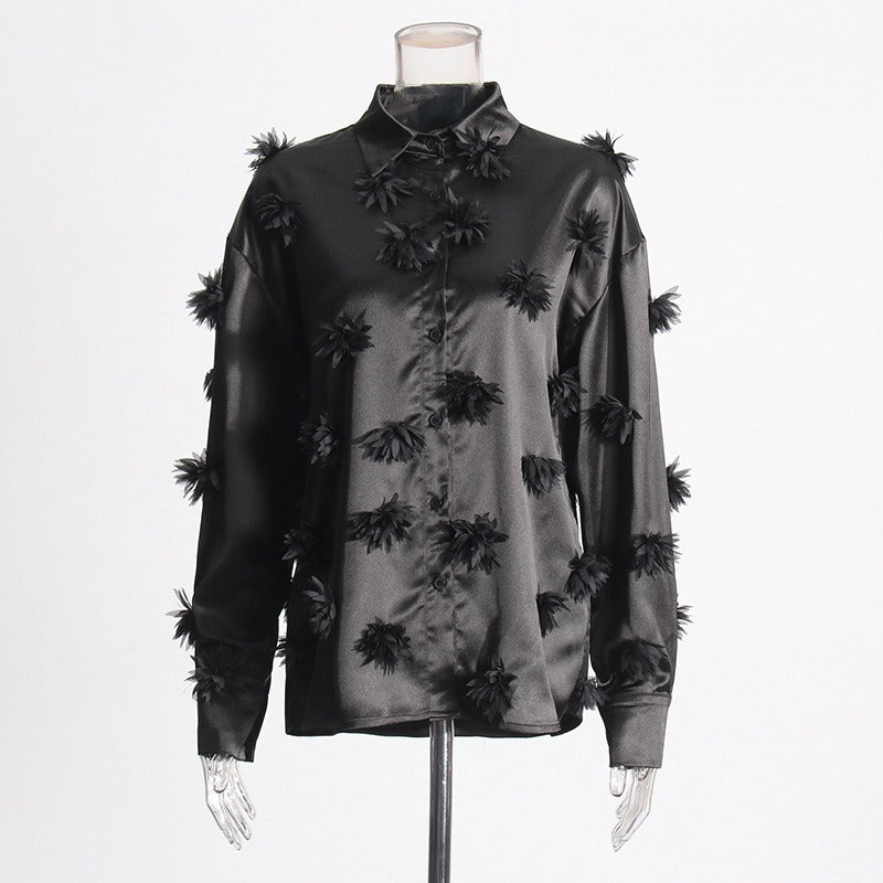 3D Flower Patchwork Long Sleeve Shirt