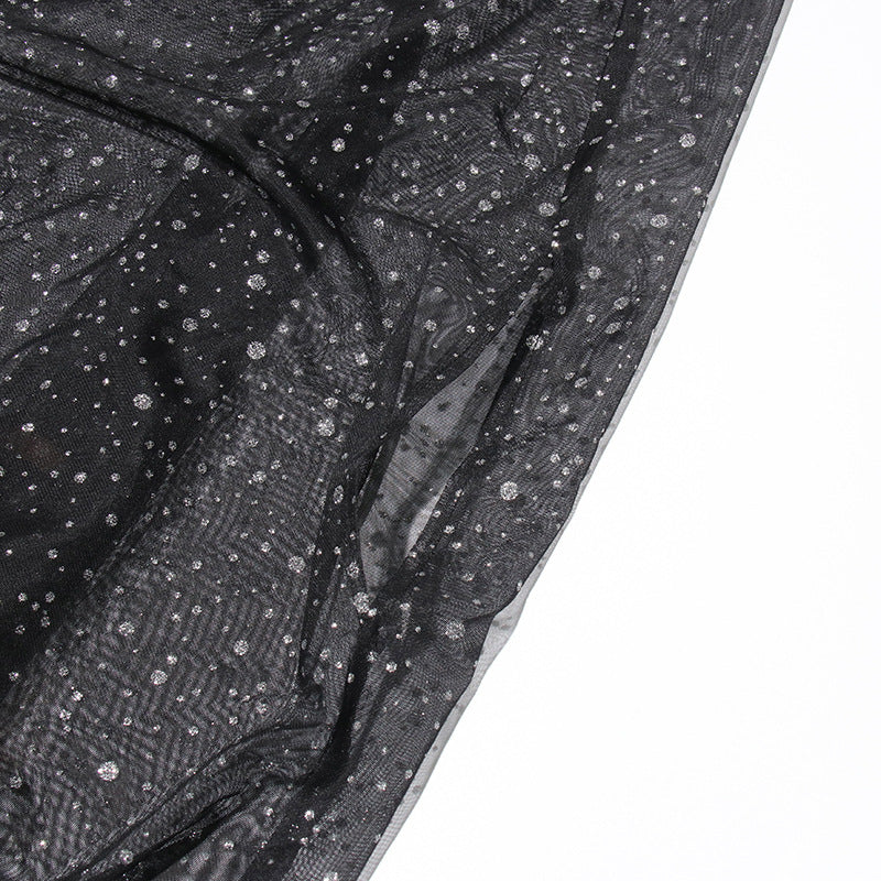 Diamond Mesh Cloak + Black Satin Dress Set