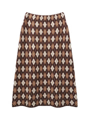Vintage Rhombus Plaid Knitting Long Skirt