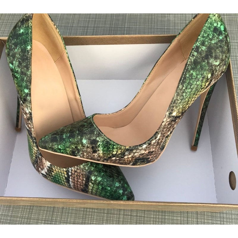 Green Snake Pattern Stiletto Pumps