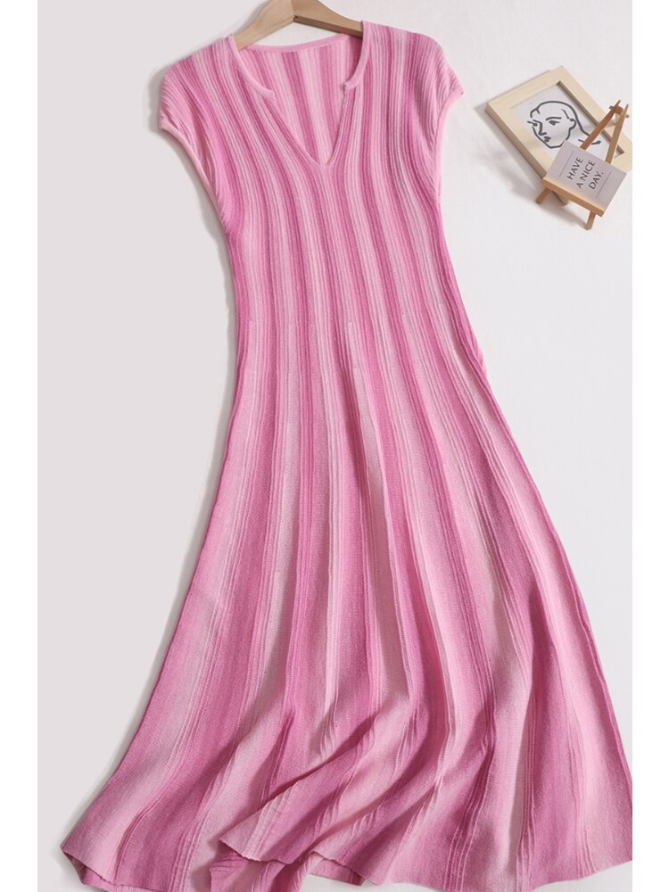 Elegant Solid Stripe Long Dress