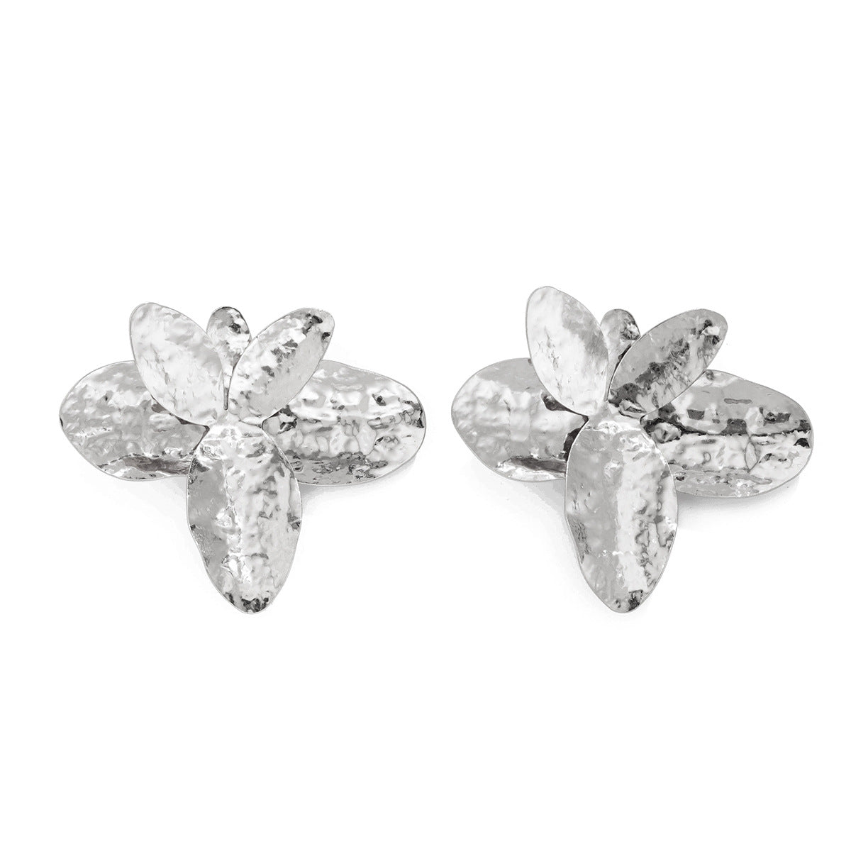 Irregular Metallic Petal Collarbone Necklace + Petal Earrings