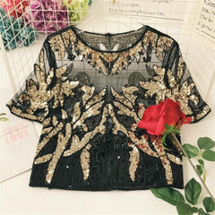 Gauze Sequined Patchwork Blouse