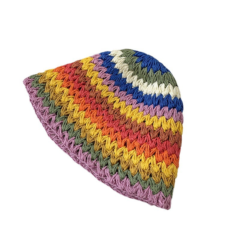 Casual Sunscreen Color Striped Bucket Hat