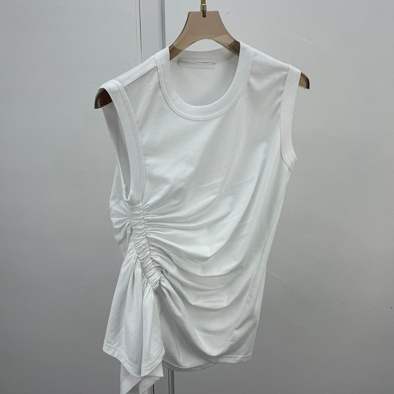 Irregular Ruched Slim Fit Sleeveless T-Shirt