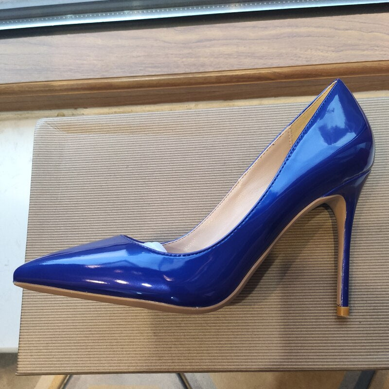 Pre Order:  Blue Patent Pointed-Toe Slip-On Shoes