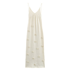 Casual V-Neck Knitted Embroidered Dress