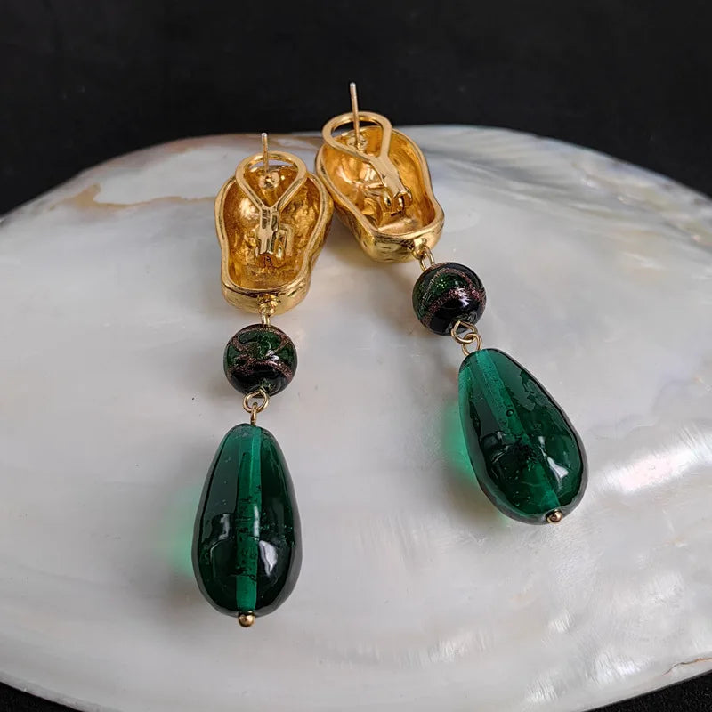 Silver Needle Glass Vintage Stud Earrings