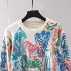 Hand Painted Horse Knitted Sweater